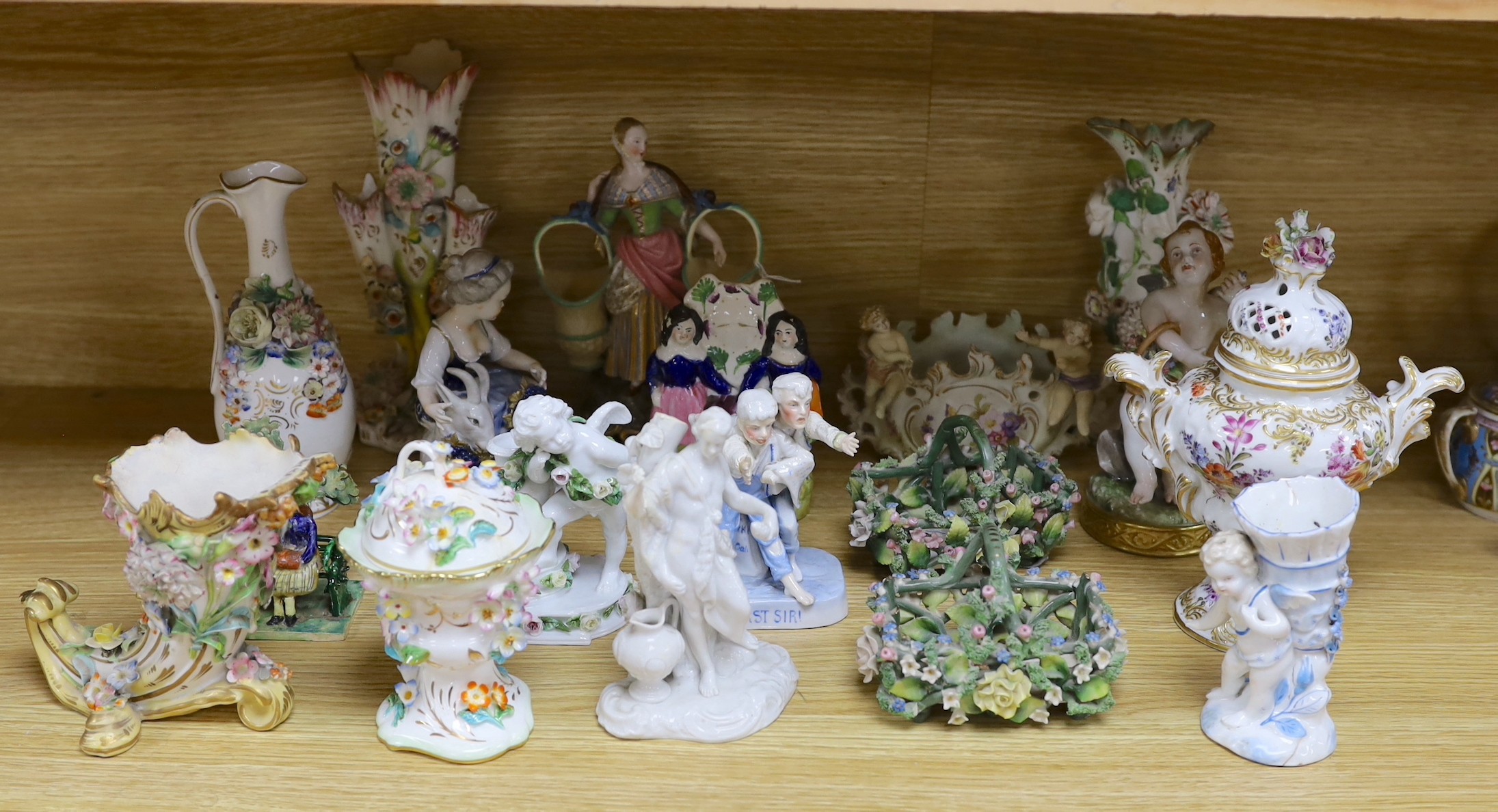 A group of continental and British porcelain figures and ornaments, to include Coalport, Staffordshire, Unterweissbach and others